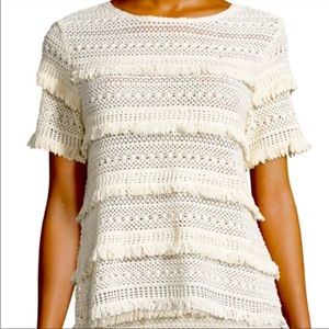Joie Rafel Fringe Knit Top Blouse Cream Stripe Sz S